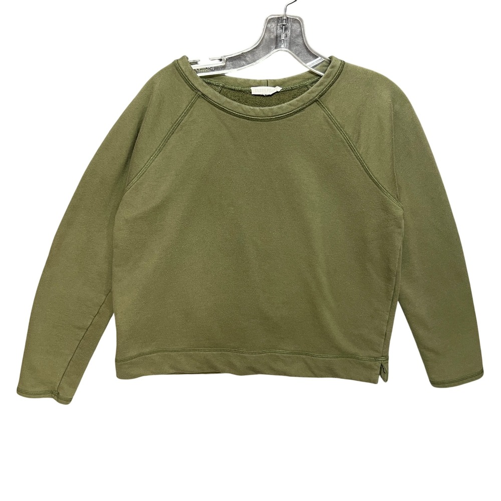 Eileen Fisher Organic Cotton Raglan Sweatshirt Olive‎ Green Crew Neck L